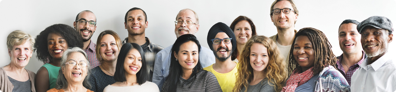 A diverse group of people smiling.